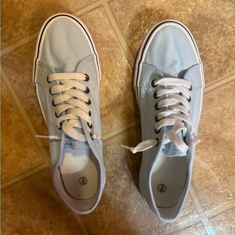 Light Blue Canvas Lace-Up Sneakers